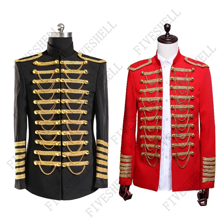 

Adult Kids Medieval Costumes Jacket Coat Steampunk Prince Costume Military Tassle Chains Embellished Singer Pop Stars Blazer