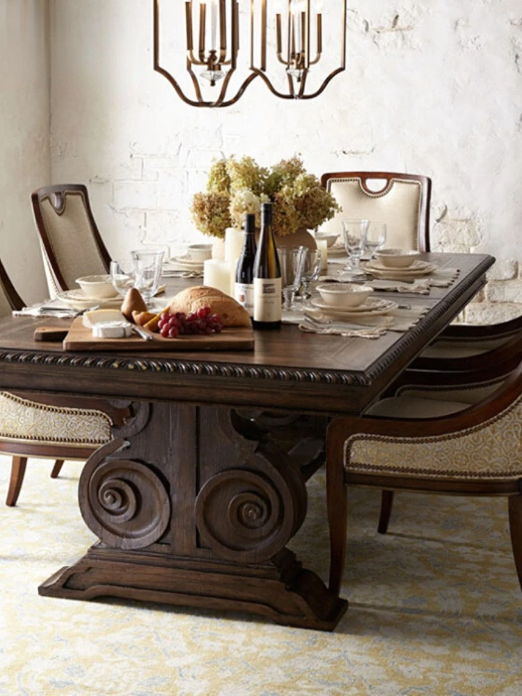

Мебель в стиле ретро, Прямоугольный Обеденный стол из дуба, резные обеденные столы и стулья