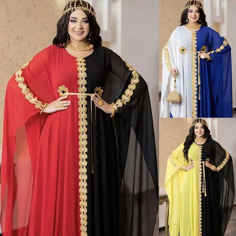 

African Dresses for Women Chiffon Maxi Dress Muslim Abaya Dubai Kaftan Ramadan Robe Gown Boubou Dashiki Traditional Clothing