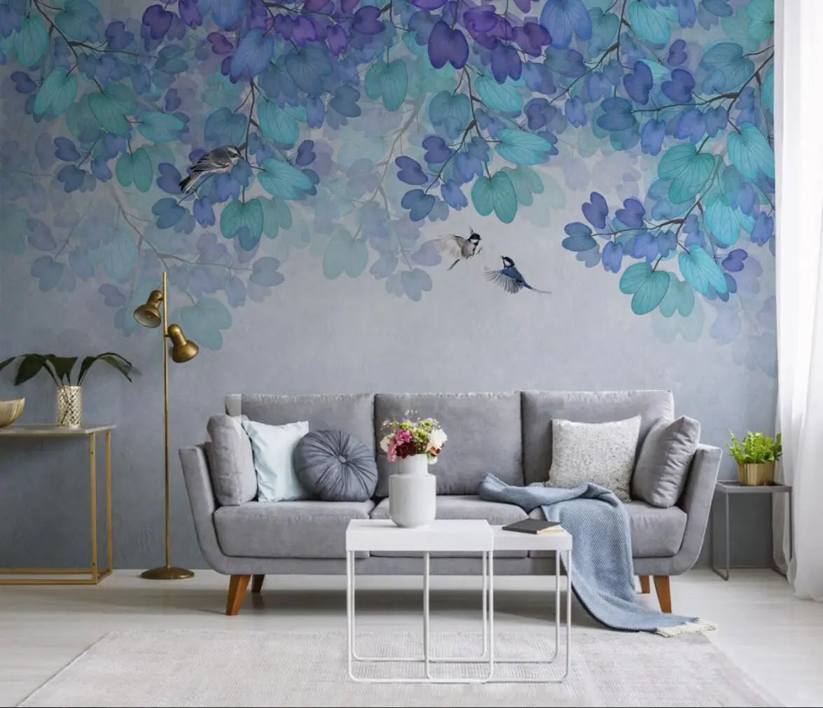 

Custom Nordic romantic nature blue fantasy leaves forest Murals Wallpaper 3D Mural Modern Luxury Living Room Sofa TV Background