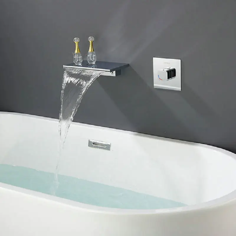 

Silver In-wall Embedded Concealed Bathtub Faucet, Waterfall Spout, Made of Solid Copper, Hot and Cold Switch