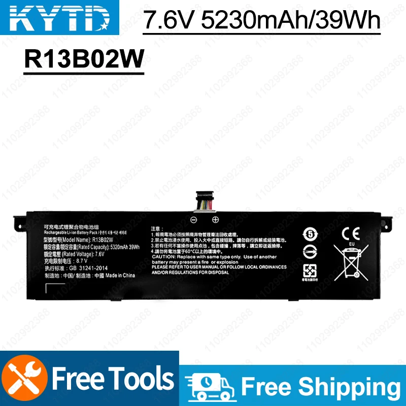 

KYTD New R13B01W R13B02W Laptop Battery For Xiaomi Mi Air 13.3" Series Tablet PC 39WH 7.6V 5230mAh Batteries Free Tools