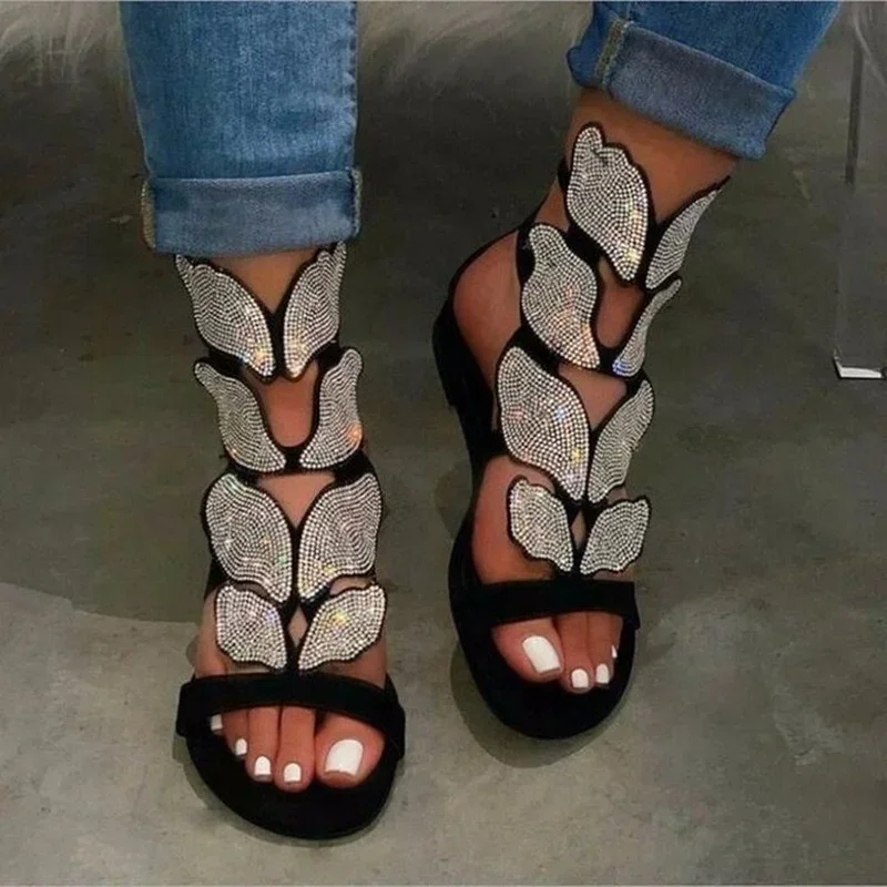 

Summer Fashion Sandals for Women Plus Size Butterfly Crystal Gladiator Sandals Comfortable Open Toe Shoes Woman Sandalias 2024