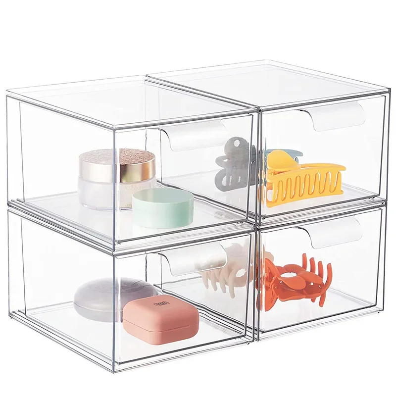 

Box Plastic Stackable Clear Bins Organizer Drawer Makeup Refrigerator Showcase Storage Containers Drawers