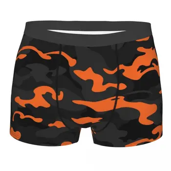 Funny Boxer Shorts Panties Men Camo Style Black Orange Camouflage Underwear Military Polyester Underpants for Homme Plus Size