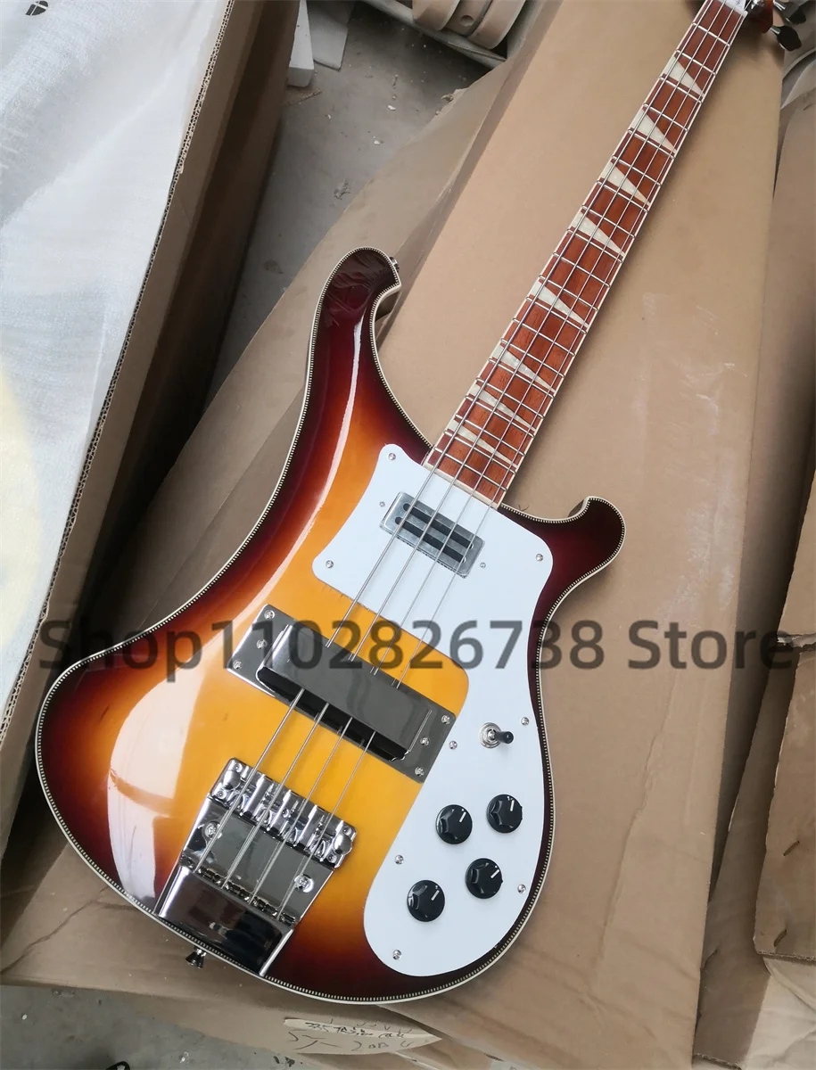 

4 string electric bass Sunset color 4003 bass maple neck wear body pattern binding white guard plate fixed bridge factory custom