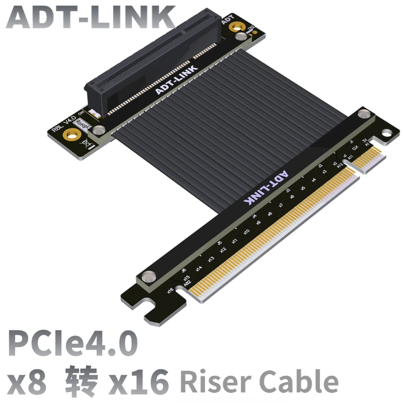 

Black PCIe Riser Cable Gen4 x8 To x16 PCI Express 4.0 Riser Extender 90 Degree GPU 1U Riser Cable 16x 8x Video Card Vertical GPU