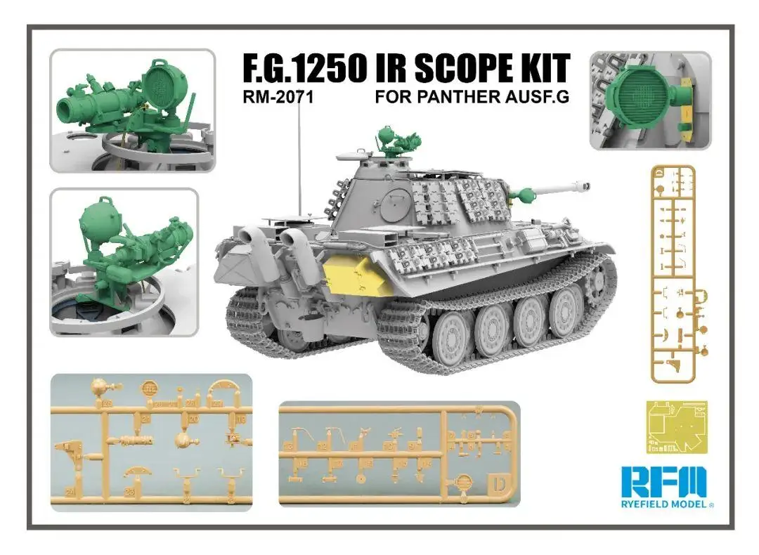 RYEFIELD модель RFM RM-2071 1/35 F.G.1250 комплект ИК-прицела для Пантеры Ausf.G-набор деталей для обновления
RYEFIELD модель RFM RM-2071 1/35 F.G.1250 комплект ИК-прицела для Пантеры Ausf.G-набор деталей для обновления