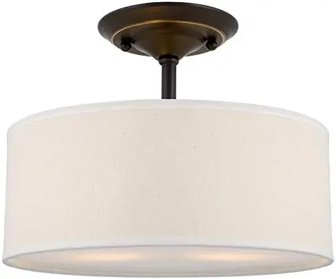 

13" 2-Light Semi-Flush Mount Ceiling Light Fixture with Off-White Fabric Drum Shade, Bronze Finish Lamp led w empotrable Downlig