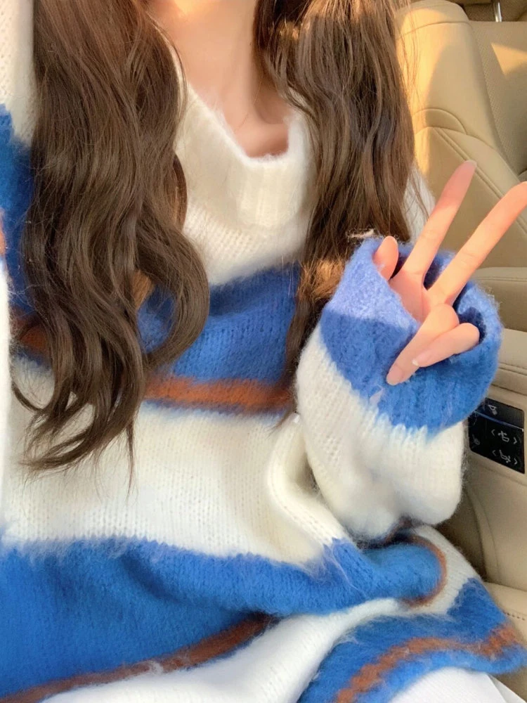 Korean Style Knitted Sweater Korean Fashion Loose Striped Pullover Fairycore Sweet Pull Femme Jumper Cute Chic Knitwear
Korean Style Knitted Sweater Korean Fashion Loose Striped Pullover Fairycore Sweet Pull Femme Jumper Cute Chic Knitwear