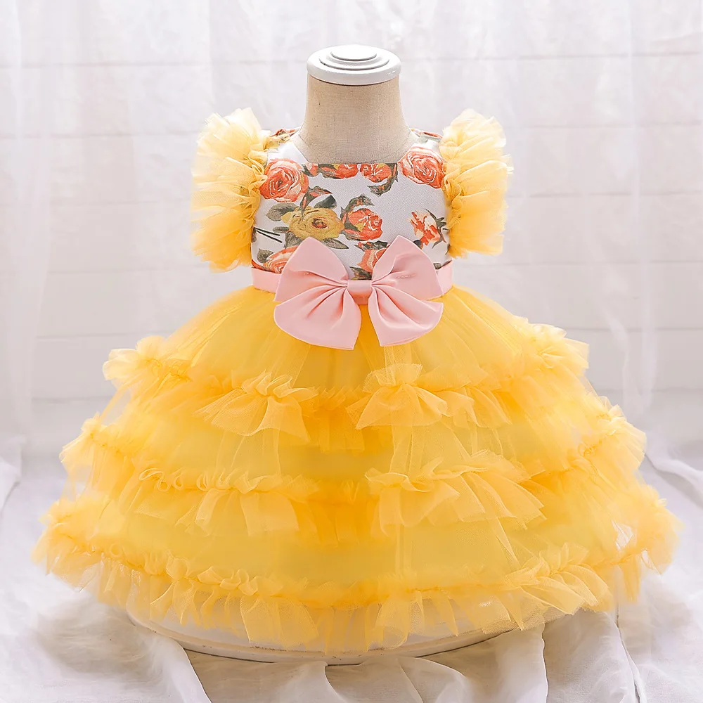 

Baby Girl 1st Birthday Party Tutu Gown Toddler Bow Princess Dress Newborn Kids Flower Baptism Clothes Infant Costume Vestidos