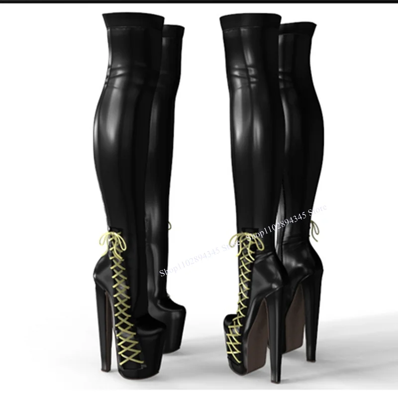 

Женские сапоги выше колена, черные сапоги на платформе со шнуровкой, на массивном каблуке, модная сексуальная Новая зимняя Женская обувь в западном стиле