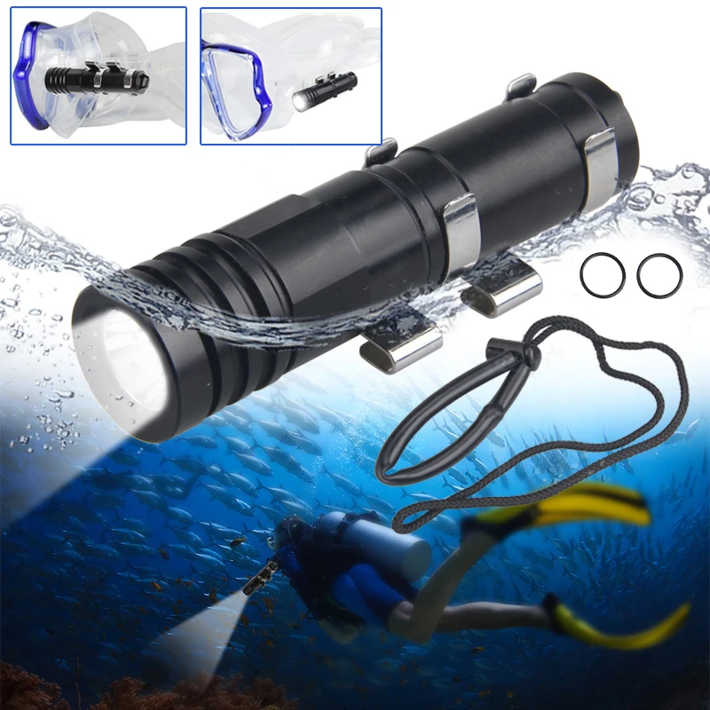 

Professional R3 LED Diving Flashlight Scuba Mask Torch Depth Underwater 100M Clip Torch Lantern Diver Diving Pocket Lamp