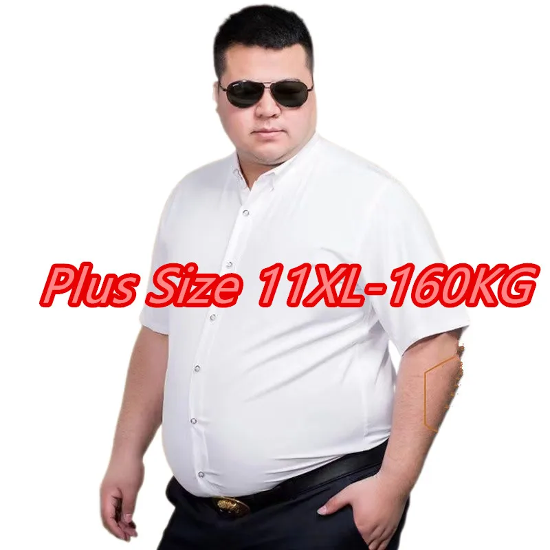 

Plus Size 8XL 9XL10XL 11XL Men Social Shirt Casual Twill Plain Business Black White Dress Shirts Basic Slim Fit Office Menswear