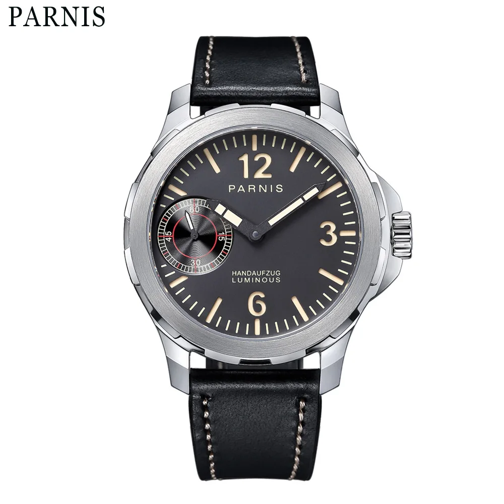 

Parnis 44mm Sapphire Crystal Hand Winding Movement Men Casual Watch Small Second