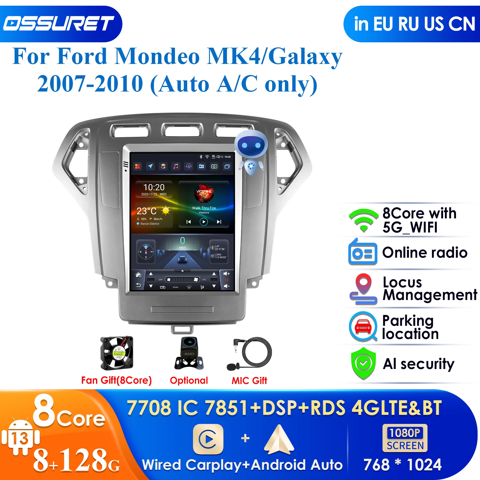 

Android 13 Car Radio for Ford Mondeo Mk4 Galaxy A/C 2007-2010 Multimedia Video 2Din 9.7" 4G WIFI GPS Carplay Navigation DSP DAB
