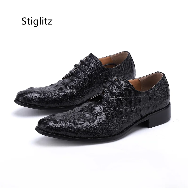 

Crocodile Pattern Cowhide Business Men's Shoes British Style Genuine Leather Lace-Up Casual Oxfords Shoes Dress Office Shoe Male