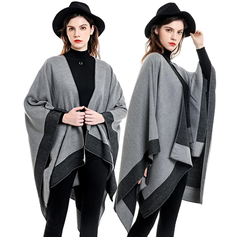 

Autumn Shawls Poncho for Women Winter Warm Cardigan Sweater Black Kawaii Female Fall Shawl Beach Dress Tunic Cape Warm Shawls