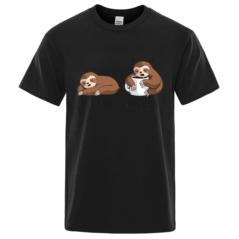 

Cute Lazy Sloth Coffee Cartoons Printed T Shirt for Men Women Cotton Top Tee Shirts Casual Short Sleeve T-shirts Funny 80381