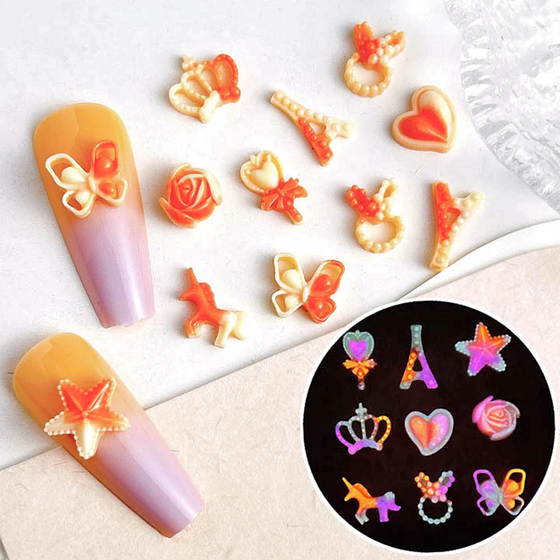 

30PCS Glow In The Dark 3D Nail Art Charms Accessories Luminous Star Heart Manicure Decor Material Nails Decoration Supplies New