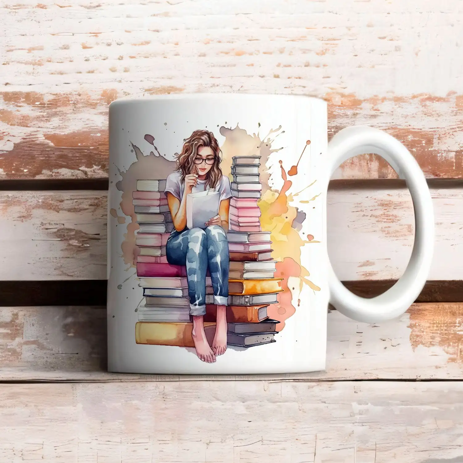 

Book Lover Girl with Books Coffee Mug Text Ceramic Cups Creative Cup Cute Mugs Personalized Gifts for Her Him Women Men Tea Cup