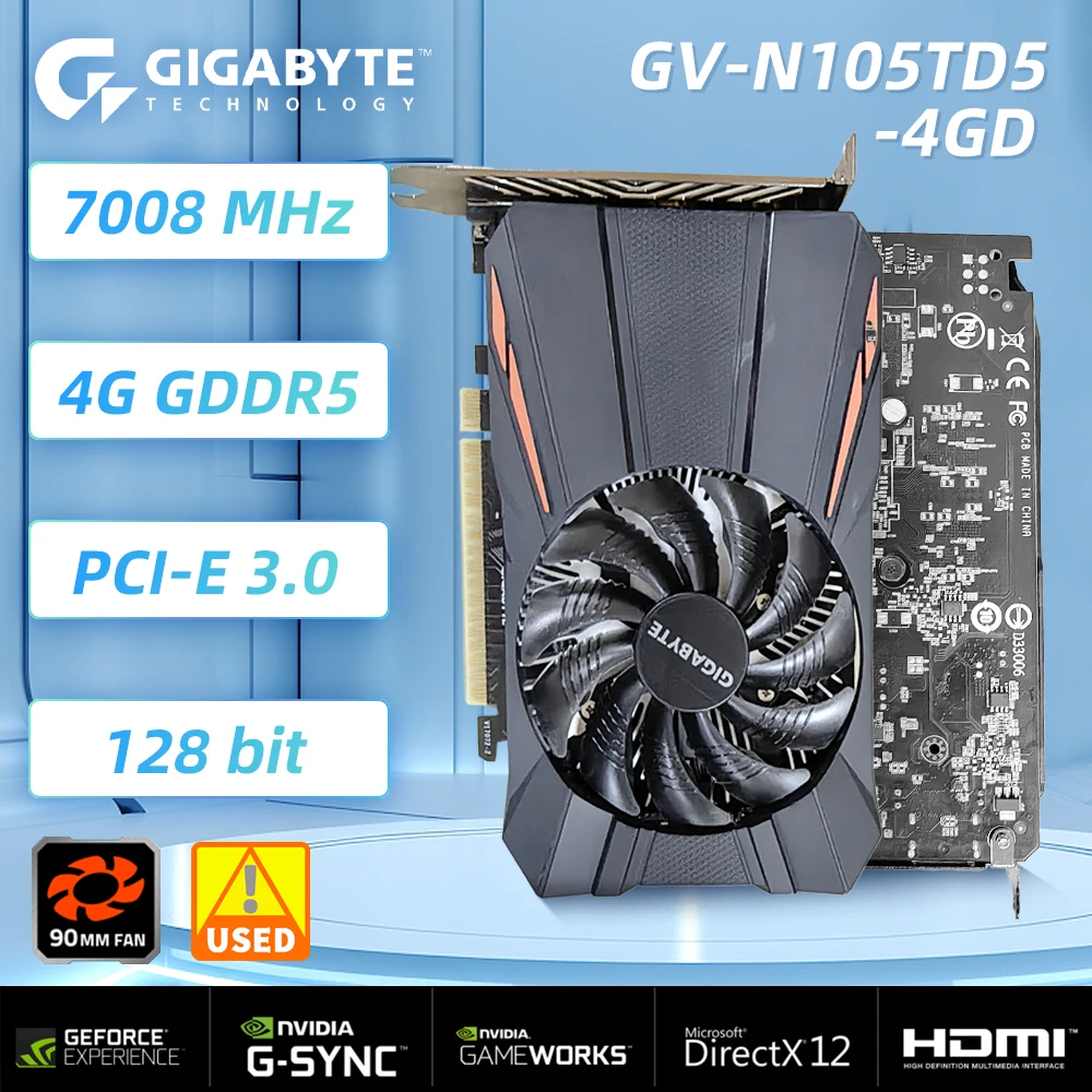 

GTX 1050 Ti 4GB Gigabyte GDDR5 128 Bit PCI-E Graphic Card Used Video Card GV-N105TD5-4GD Geforce GTX 1050Ti