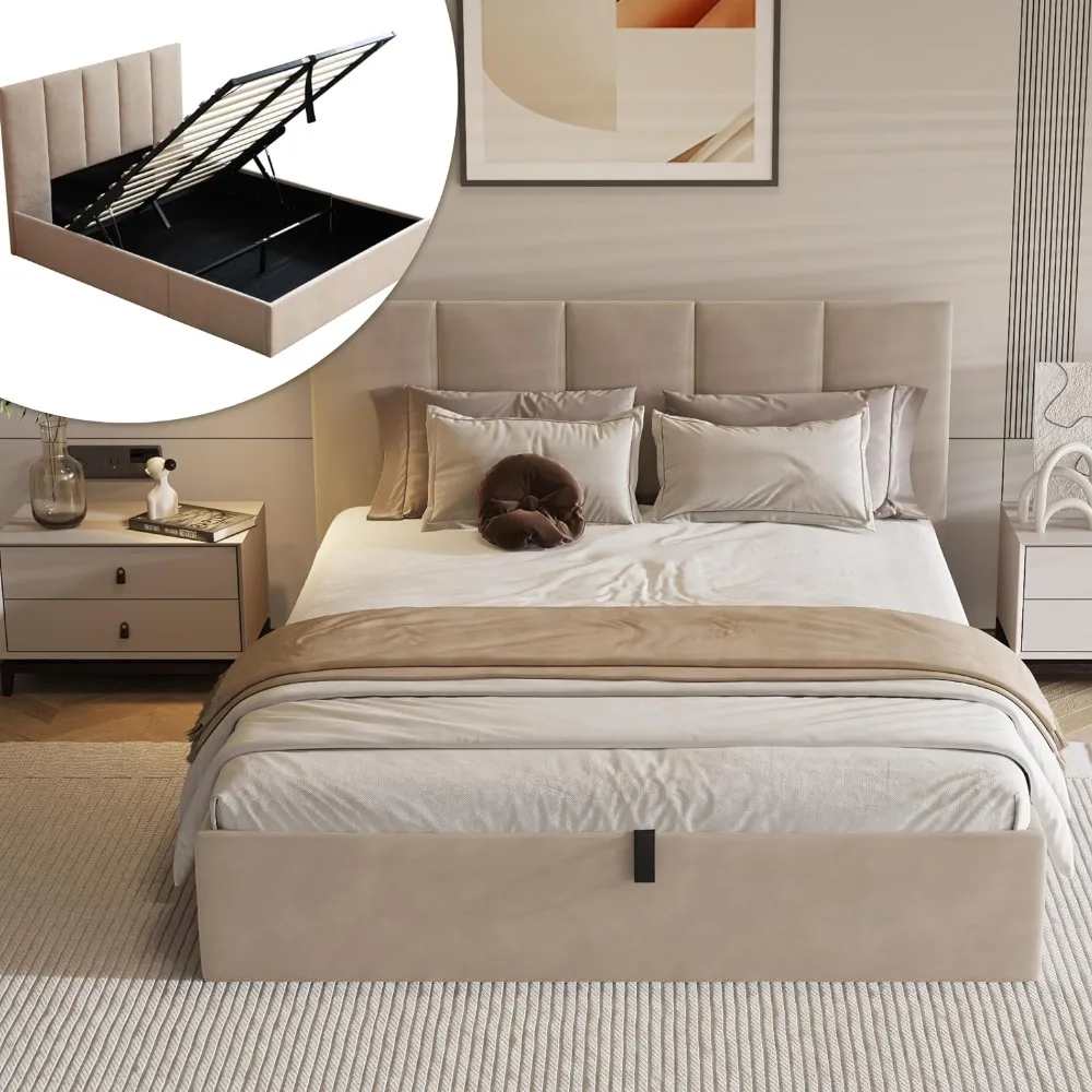 Queen Bed Frame with Storage, Beige, Lift Up Mechanism, Soft Upholstered, Headboard, 800lbs Capacity, Easy Assembly
Queen Bed Frame with Storage, Beige, Lift Up Mechanism, Soft Upholstered, Headboard, 800lbs Capacity, Easy Assembly