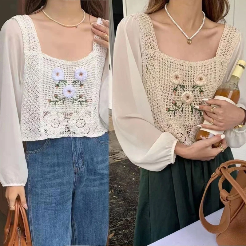 Women Chiffon Puff Long Sleeve Blouse Square Neck Hollow Crochet Floral Crop Top N7YE
Women Chiffon Puff Long Sleeve Blouse Square Neck Hollow Crochet Floral Crop Top N7YE