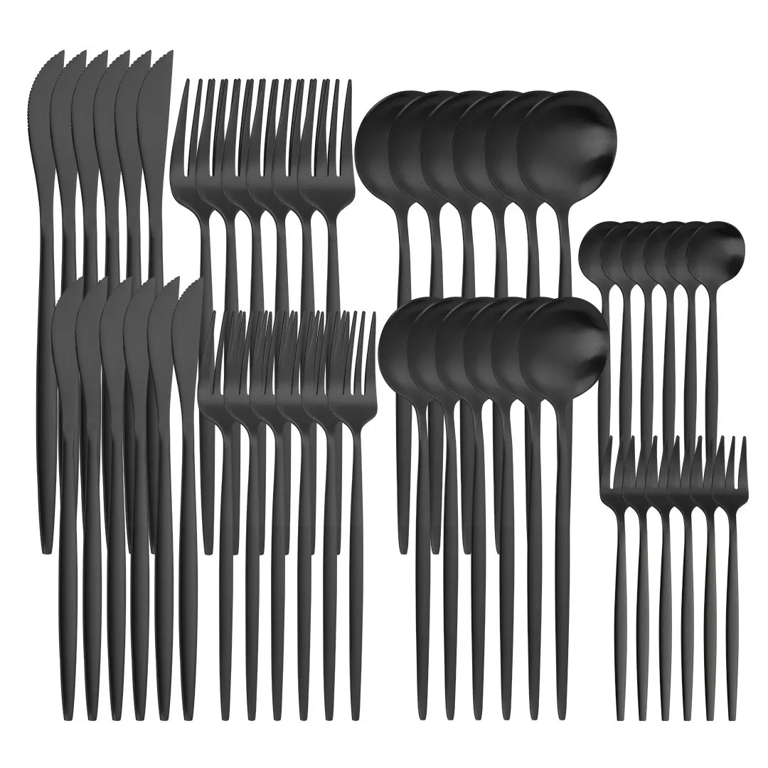 

Black Stainless Steel Cutlery Set 48Pcs Kitchen Dinnerware Dessert Forks Knifes Spoons Tableware Matte Silverware Flatware Set