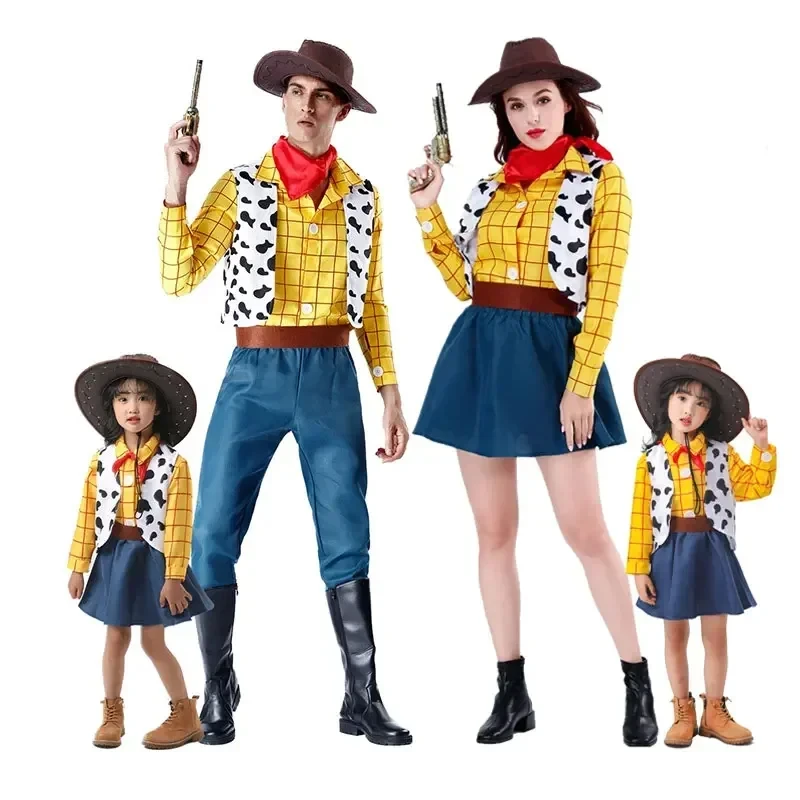 

Halloween Toy Cosplay Story Adult Kids Woody Costume Cowboy Cowgirl Dress Carnival Party Dress Up Stage Performance Fancy Dress