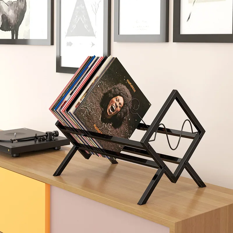 

Creative Desktop Bookshelf Vinyl Record Storage Shelf CD Record Iron Display Shelf Metal Magazine Storage Shelf