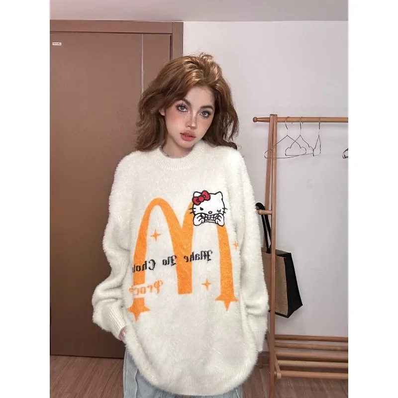 Kawaii Sanrio Anime Hello Kitty Acrylic Fibers Sweater Cute Cartoon Loose Sweet Jacquard Splicing Fur Collar Tops Gift for Girls
Kawaii Sanrio Anime Hello Kitty Acrylic Fibers Sweater Cute Cartoon Loose Sweet Jacquard Splicing Fur Collar Tops Gift for Girls