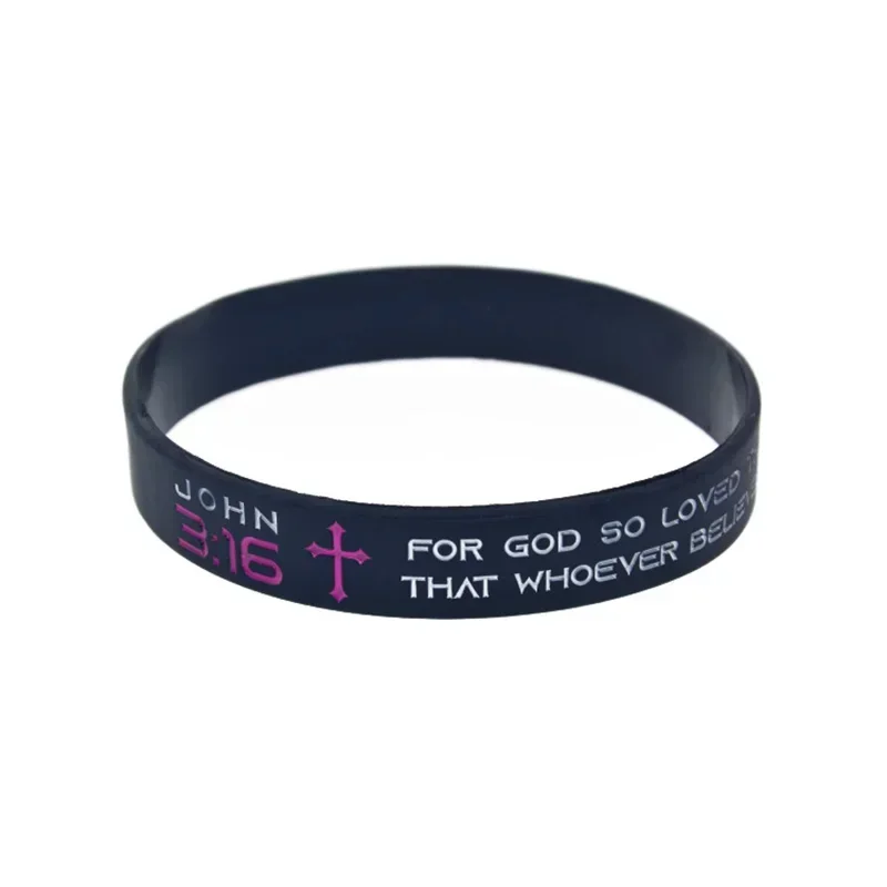 

50 Pcs 1/2 Inch Wide John 3 16 for God So Love The World That He Gave His One and Only Son Silicone Rubber Wristband