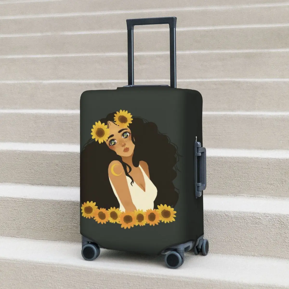 

Чехол для чемодана с изображением девочки подсолнуха, милый игривый чехол для круиза, защита для поездок, аксессуары для багажа, праздничный