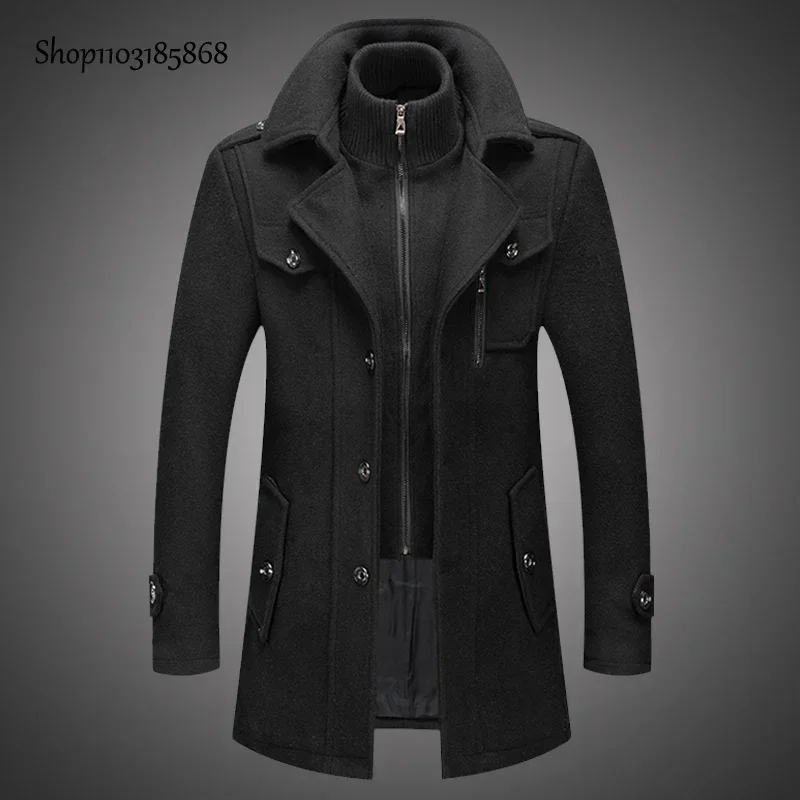 

Wool Blends Coats Men Winter Men's Woollen Overcoat Middle Long Double-Layer Trench Male Fake Two-piece Design M-5XL HDF-1169