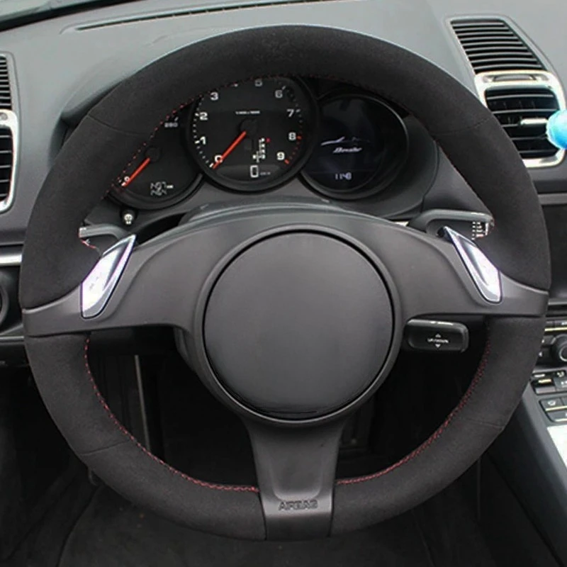 DIY Car Steering Wheel Cover Hand-Stitched Non-slip Black Genuine Leather Suede For Porsche Cayenne Panamera 2010 2011 2012 
DIY Car Steering Wheel Cover Hand-Stitched Non-slip Black Genuine Leather Suede For Porsche Cayenne Panamera 2010 2011 2012