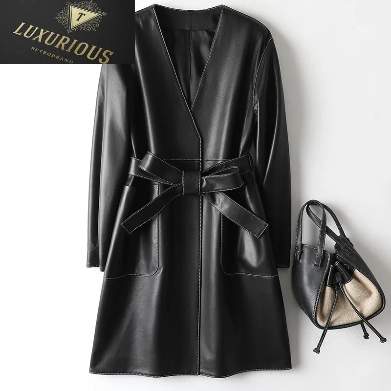 2023 New Genuine Leather Trench Coat Women Chic V-neck Pockets Lace Up Sashes Ladies Slim Sheepskin Outwear
2023 New Genuine Leather Trench Coat Women Chic V-neck Pockets Lace Up Sashes Ladies Slim Sheepskin Outwear