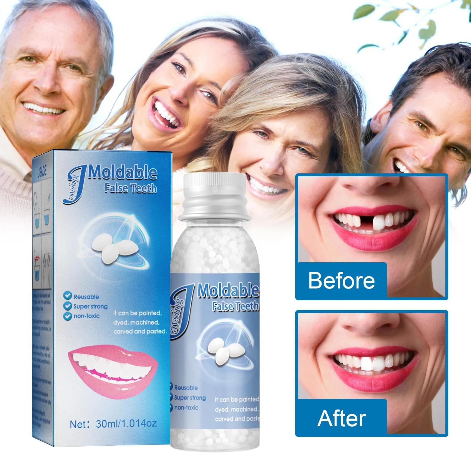 

Sdotter 30ML Temporary Filling Tooth Repair Granules Teeth Gaps Missing Broken Tooth False Teeth Filling Moldable Solid Glue Den