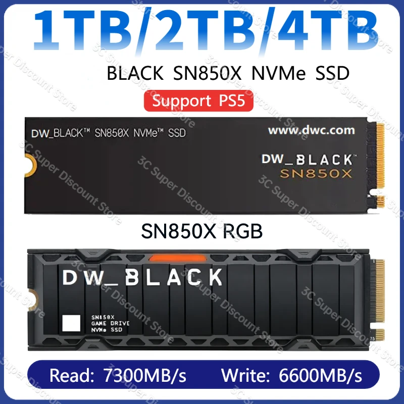 

100% Original DW SN850X NVMe SSD 1TB 2TB 4tb 8tb Internal Gaming Solid State Drive PCIe 4.0 M.2 2280 Up to 7300 MB/s Support PS5