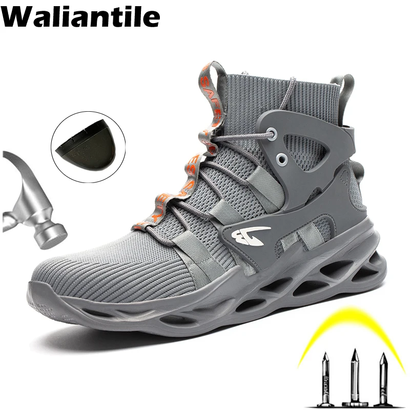 

Waliantile Safety Boots Men Indestructible Work Shoes Anti-smashing Steel Toe Working Boots Puncture Proof Safety Sneakers Shoes