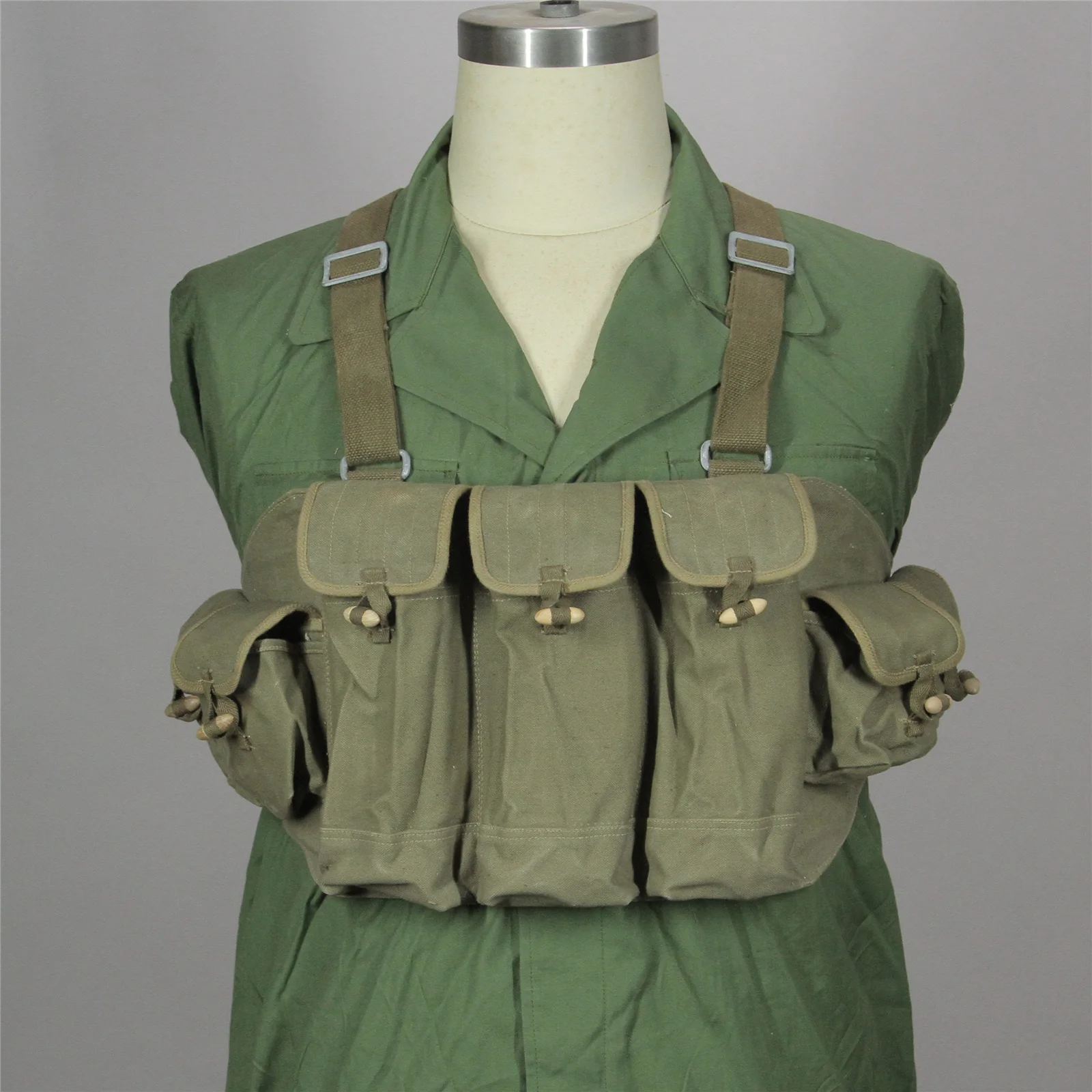 

Original Chinese Army Military Surplus Vietnam War VC NVA Made in 1965 Chicom Type 56 AK Chest Rig Ammo Bandolier Pouch Marked