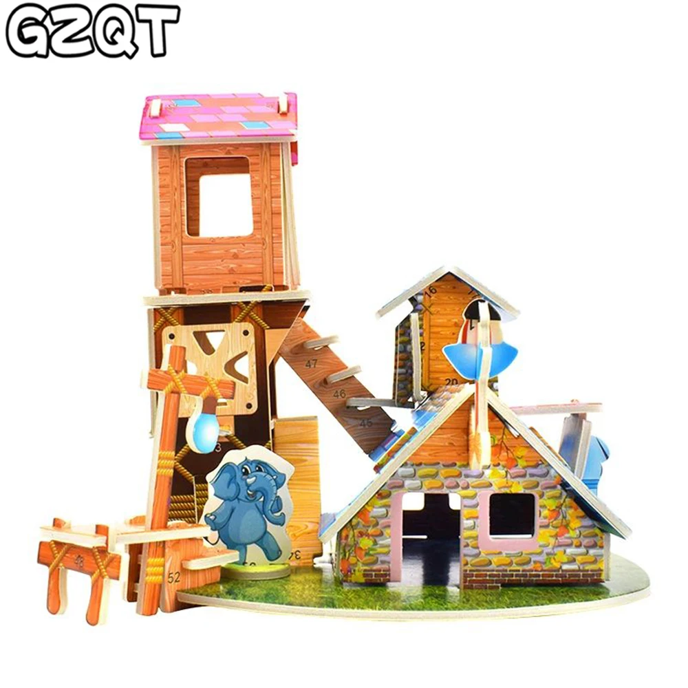 

3D Puzzle Educational Toys for Children Assemble Cartoon Building Garden House Tree Castle Model DIY Jigsaw Teen Kids Gifts Game