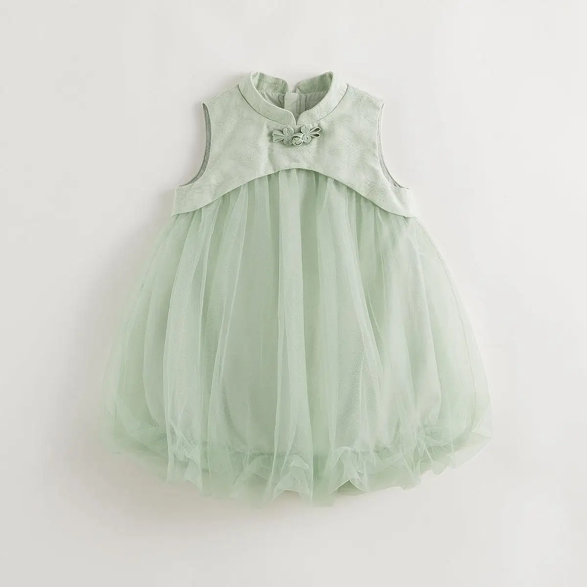 

MARC&JANIE Girls New Chinese-style Qipao Collar Tulle Bubble Dress Summer New Style for Summer French Series 240859