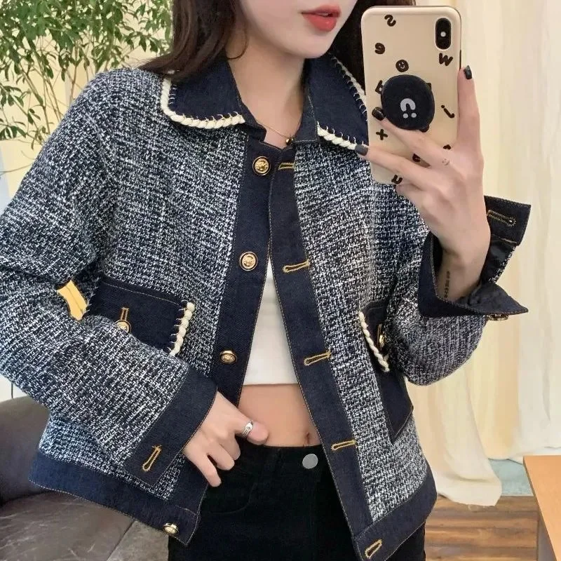 

Джинсовая куртка Xiaoxiangfeng женская короткая, новинка 2020 года, весенне-осенняя верхняя одежда, ковбойская куртка джокер в стиле ретро, женская блузка с рисунком «гусиные лапки»