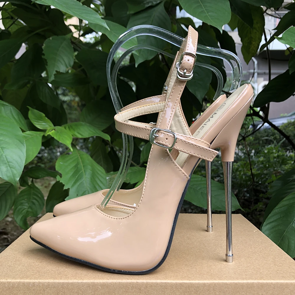 

16cm Extreme Metal High Heels All Nude Sandals Sexy Pumps Fetish Cosplay SM Ankle Strap Model Show Party Drag Queen Unisex Shoes