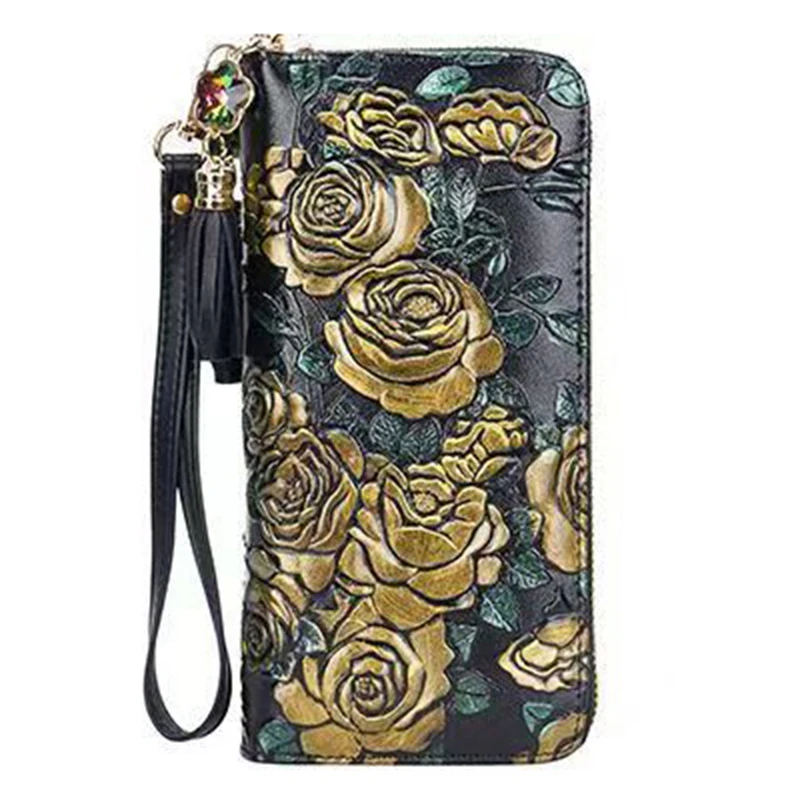 Floral Genuine Leather Wallet Bag Luxury Brand Long Ladies Leather Purse Double Zipper Female Clutch With Handler
Floral Genuine Leather Wallet Bag Luxury Brand Long Ladies Leather Purse Double Zipper Female Clutch With Handler