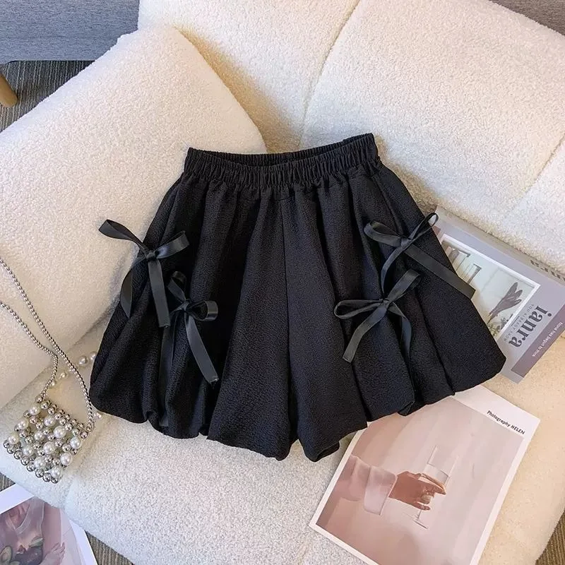 

Fashionable Black Flower Bud Shorts for Women's Summer 2024 New High Waisted A-line Slimming Lantern Shorts Female Clothing