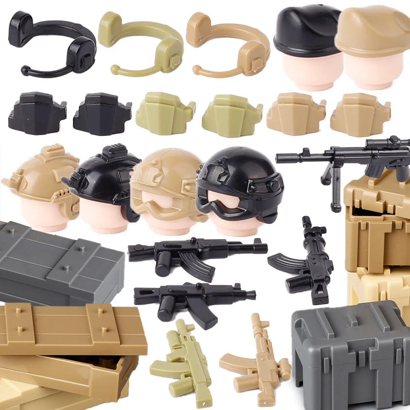 

MOC аксессуары для военной техники, строительные блоки, оружие, наколенники, контейнер, кирпичи, игрушки, подарок для мальчиков