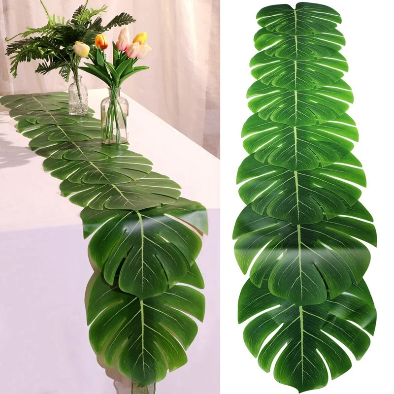 

2Piece Long Tropical Palm Leaves Table Runner Faux Leaf Table Cloth 86.6In/220Cm