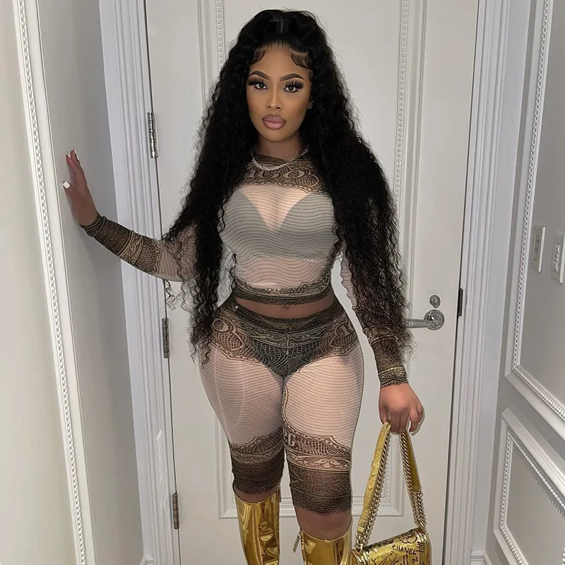 Mesh Tops Two Piece Set Women Sexy Casual Dollar Print Outfit Clothing 2022 Fall Y2K Streetwear Long Sleeve Top Biker Pant Short
Mesh Tops Two Piece Set Women Sexy Casual Dollar Print Outfit Clothing 2022 Fall Y2K Streetwear Long Sleeve Top Biker Pant Short